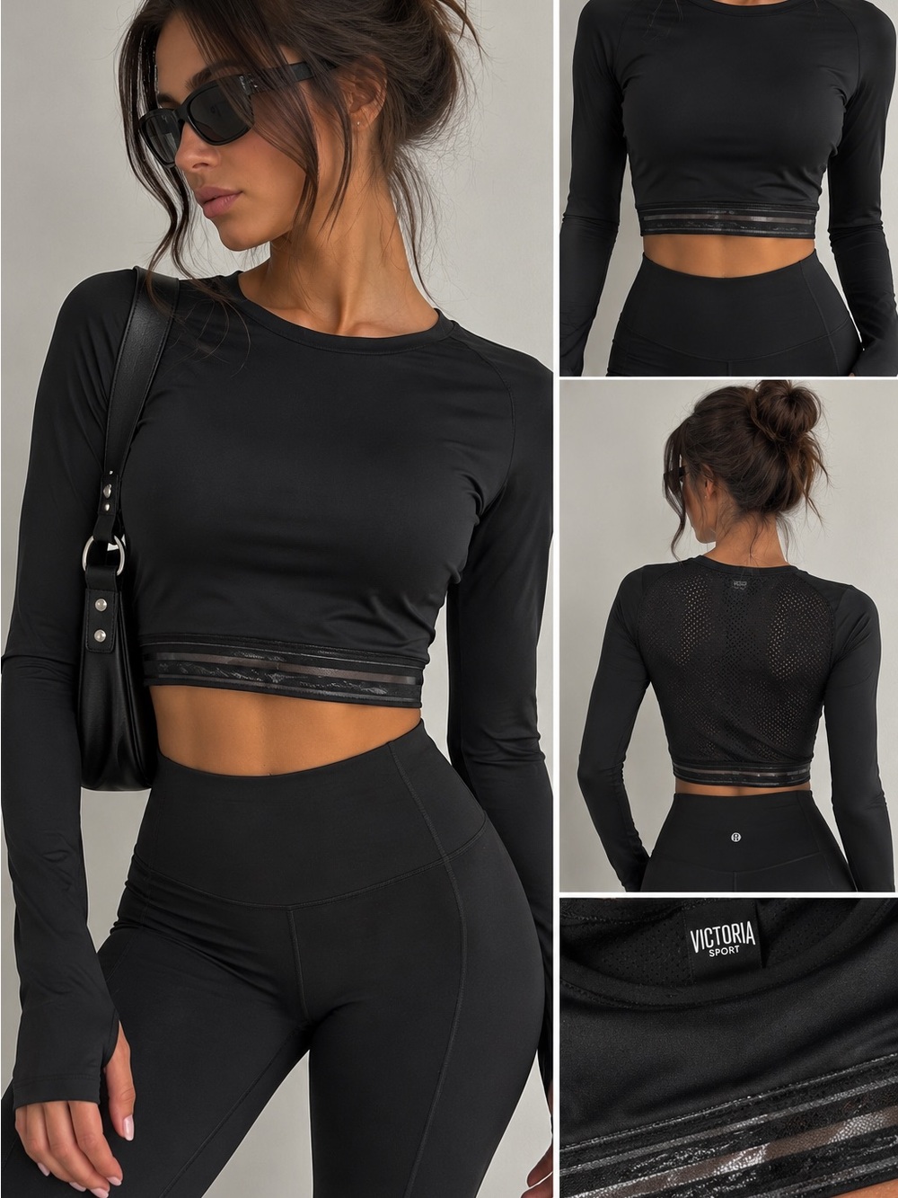 Bundle Victoria’s Secret Sport Black Crop Top + Gray Sleeveless Hoodie Set Sm